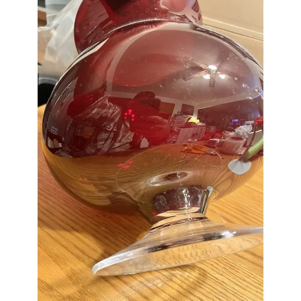 Vtg PartyLite P9099 Ruby Red Hurricane Pedestal Glass Candle Holder Vase 12.25